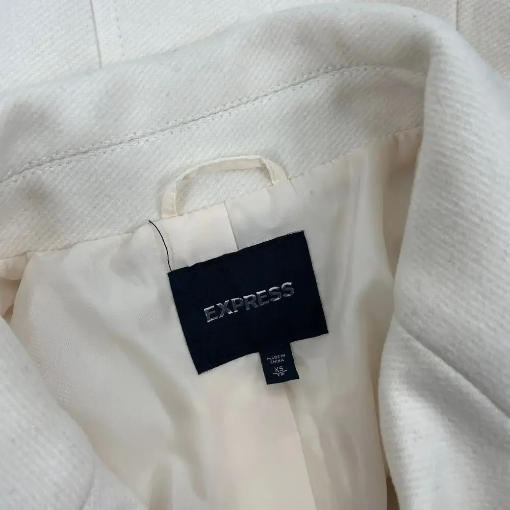 Express Premium Wool Blend Belted Double Breasted Coat Cream White Size XS
